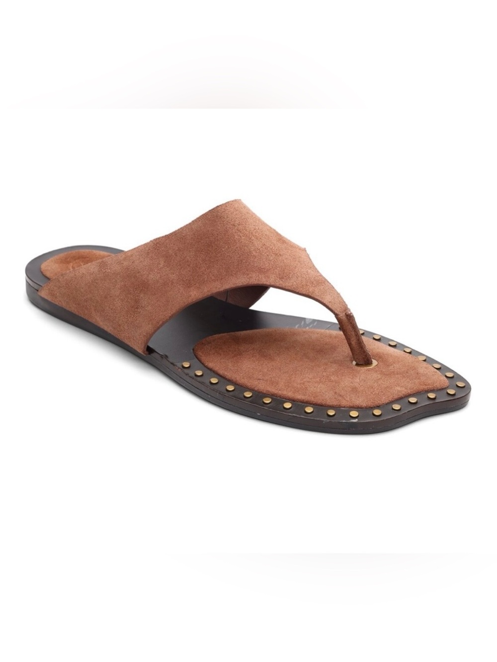 NEW Ash Genius Slip-On Flat Thong Brown Suede Studded Sandals, EU 37/US Size 7